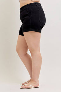 Judy Blue High Waist Aurora Weekender Double Rolled Cuff Denim Short in black - women's shorts - view 7