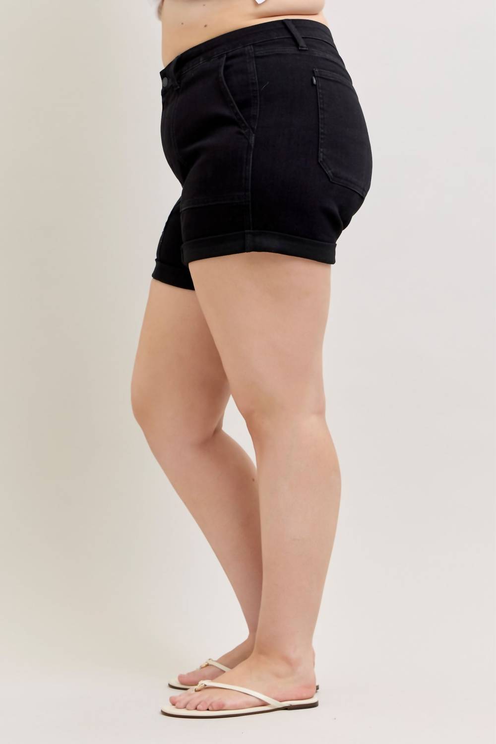 Judy Blue High Waist Aurora Weekender Double Rolled Cuff Denim Short in black - women's shorts - view 7