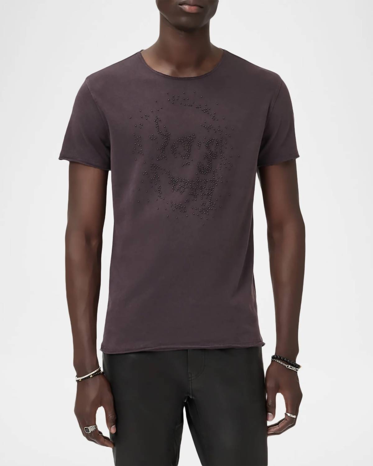 John Varvatos - Short Sleeve Raw Edge Beaded Skull Tee