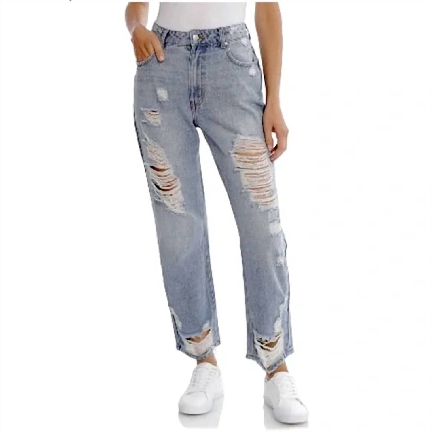 Avec Les Filles - Distressed High Waisted Mom Jeans