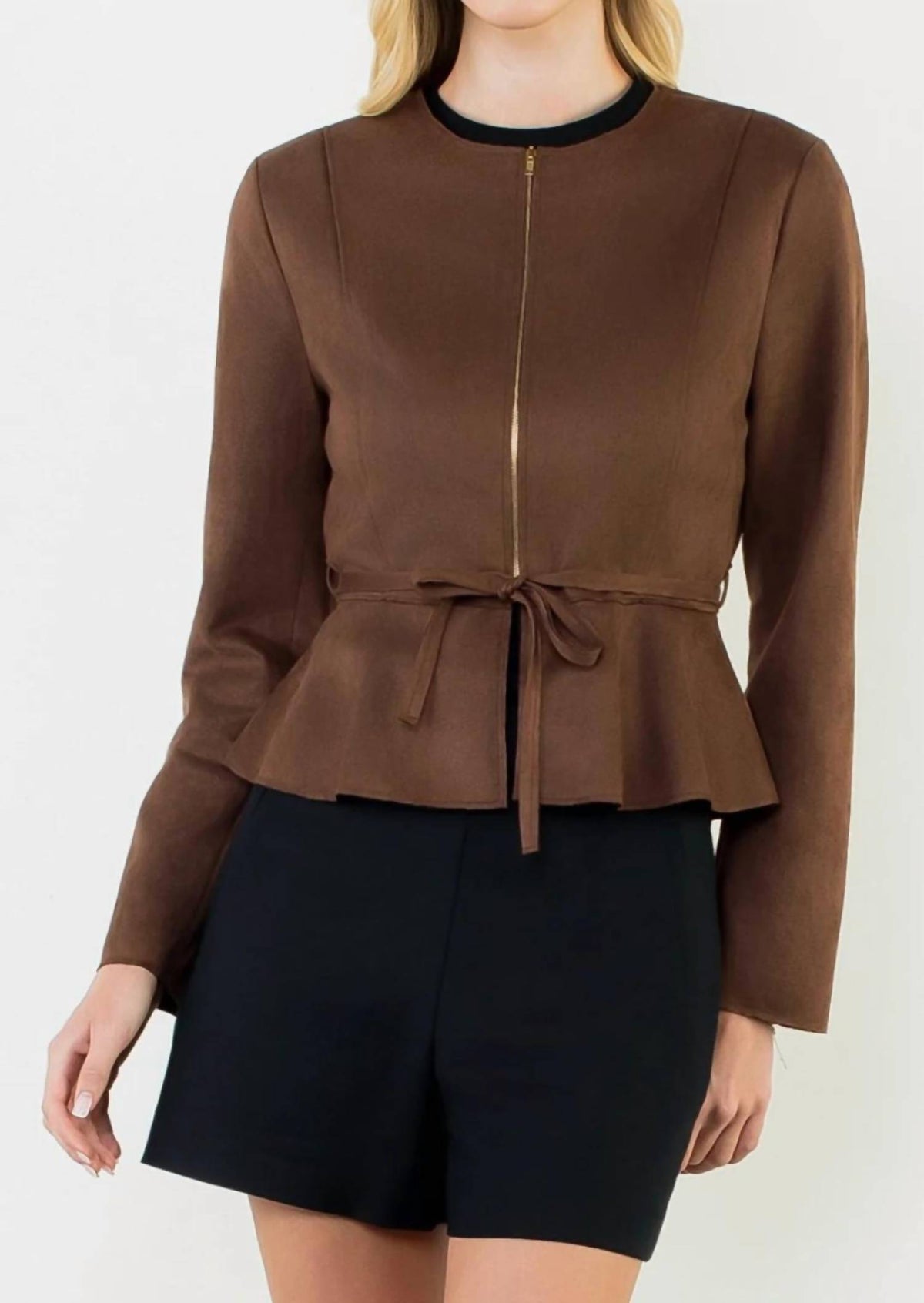 Thml - Suede Zipper Jacket With Tie Waist