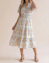 Haptics - Notch Neck Smocked Waist Tiered Dress