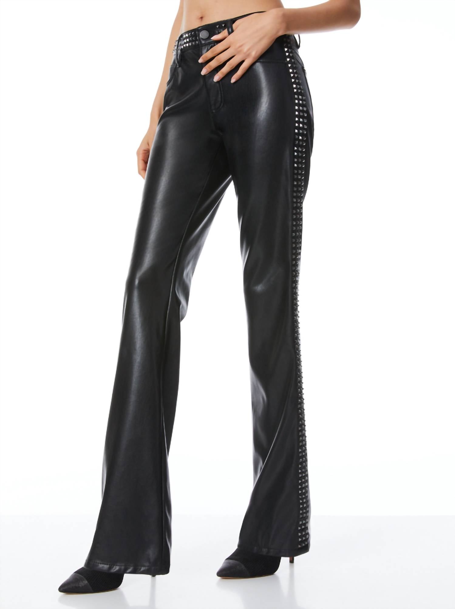 Alice + Olivia - Amazing Vegan Leather Studded Bootcut Pants