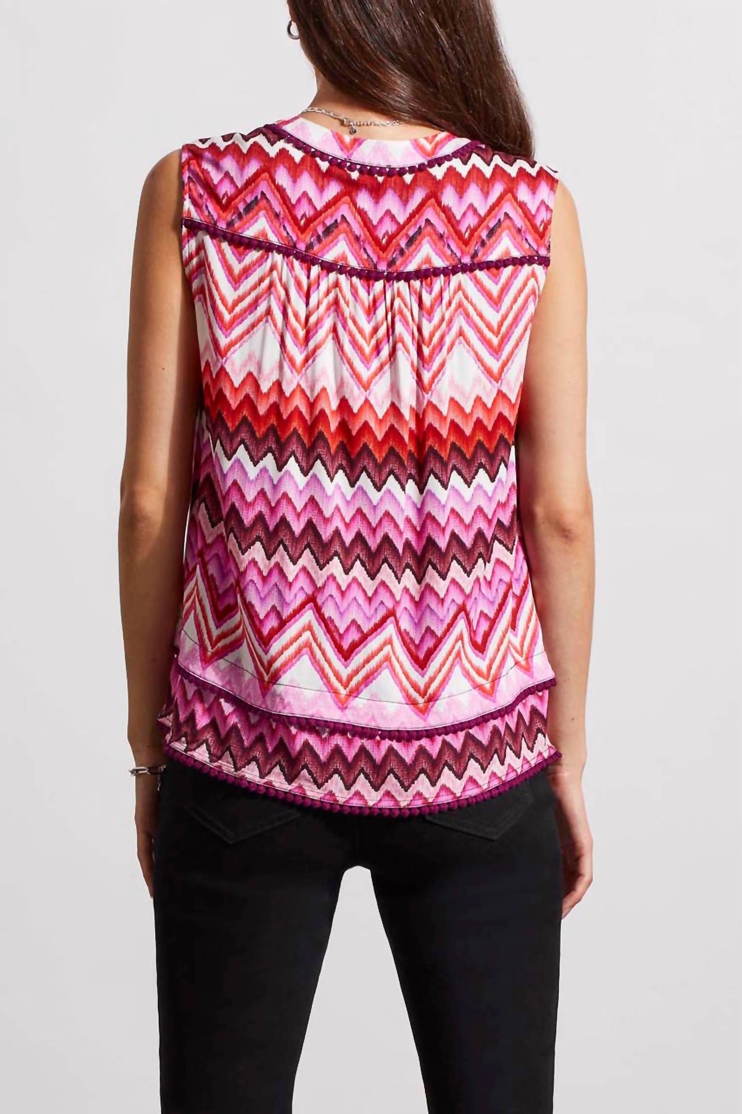 TRIBAL Sleeveless Blouse With Tuck Pleats in plum - women's blouse - detail view