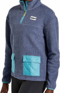 SAUCONY Rested Sherpa 1/4 Zip Sweatshirt in maui blue heather - women's top - detail view