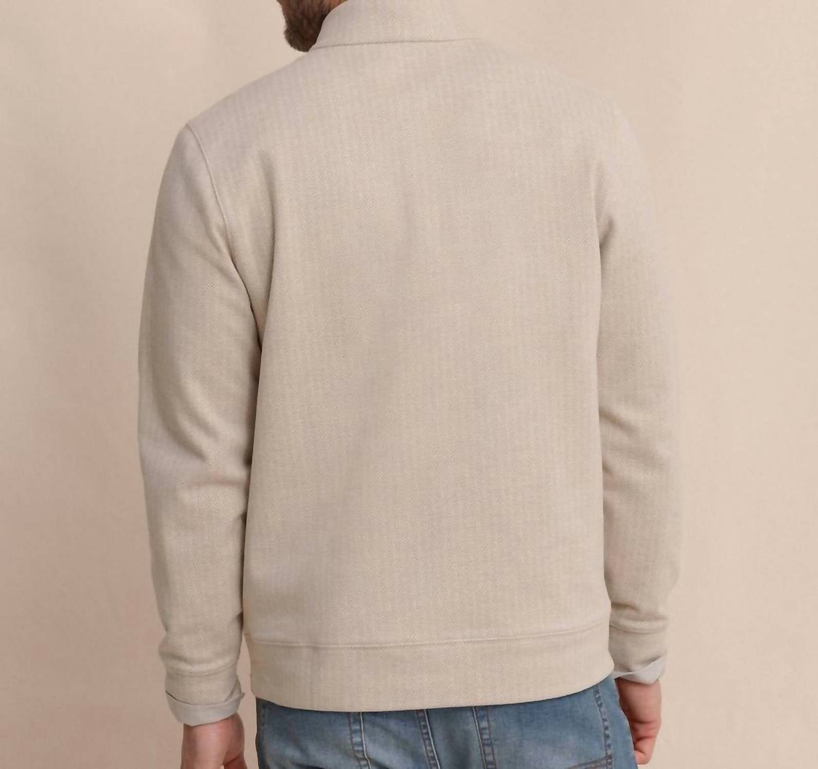 SOUTHERN TIDE Adler Lane Quarter Zip Sweatshirt in sandstone khaki - men's shirt - alternate view