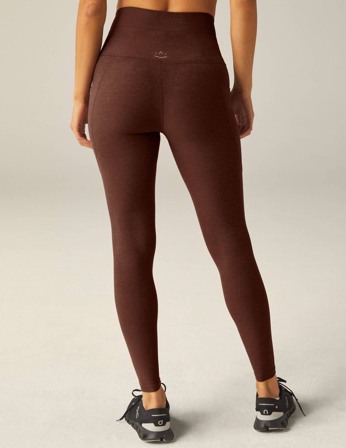BEYOND YOGA Spacedye Go Pocket Midi Legging in chocolate heather - women's pants - detail view