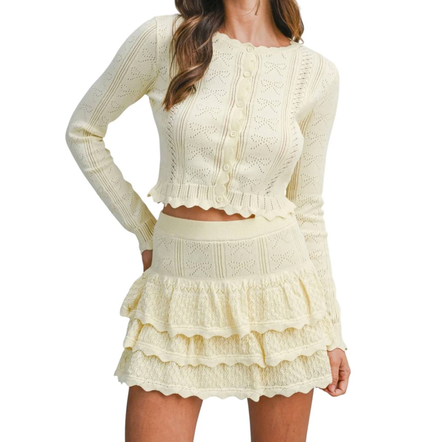 Mable - Bow Knit Cardigan Skirt Set