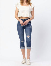 Judy Blue - Mid Rise Distressed Cuffer Jeans - Plus