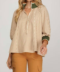 Style U - Half- Zip Stripe Top