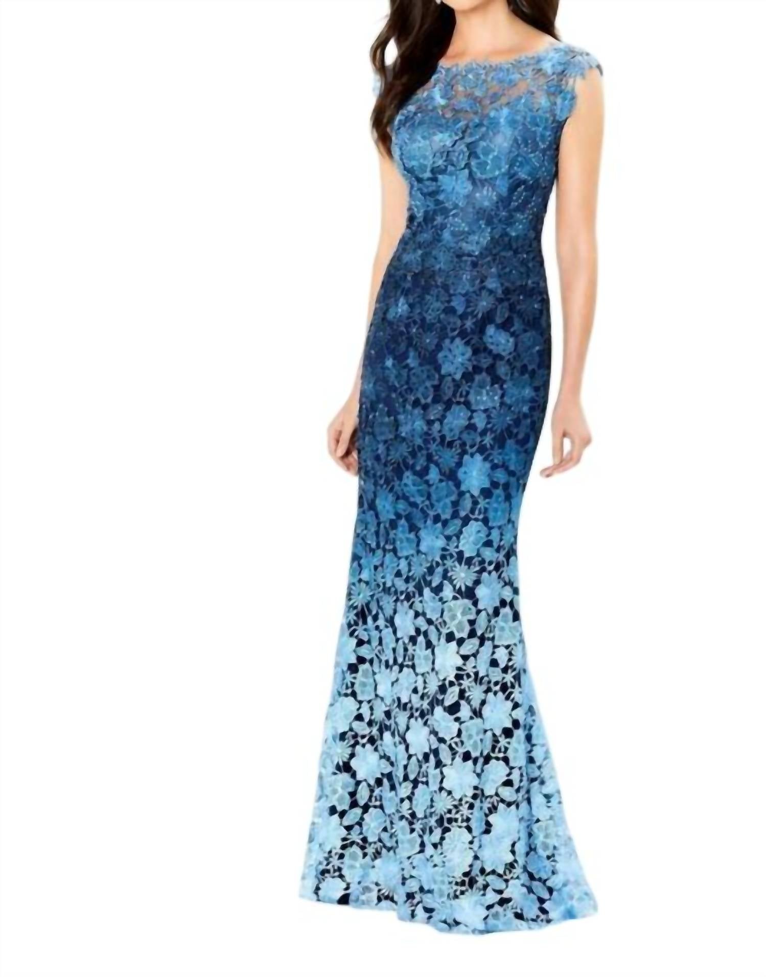 Montage by Mon Cheri Ombre Lace Mother Of The Bride Gown in navy light blue multi - women's dress