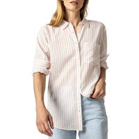 Lilla P Women's Boyfriend Button-down in tangerine stripe - women's shirt