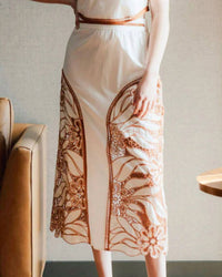 Never a Wallflower Palermo Midi Skirt in caramel - women's skirt - detail view