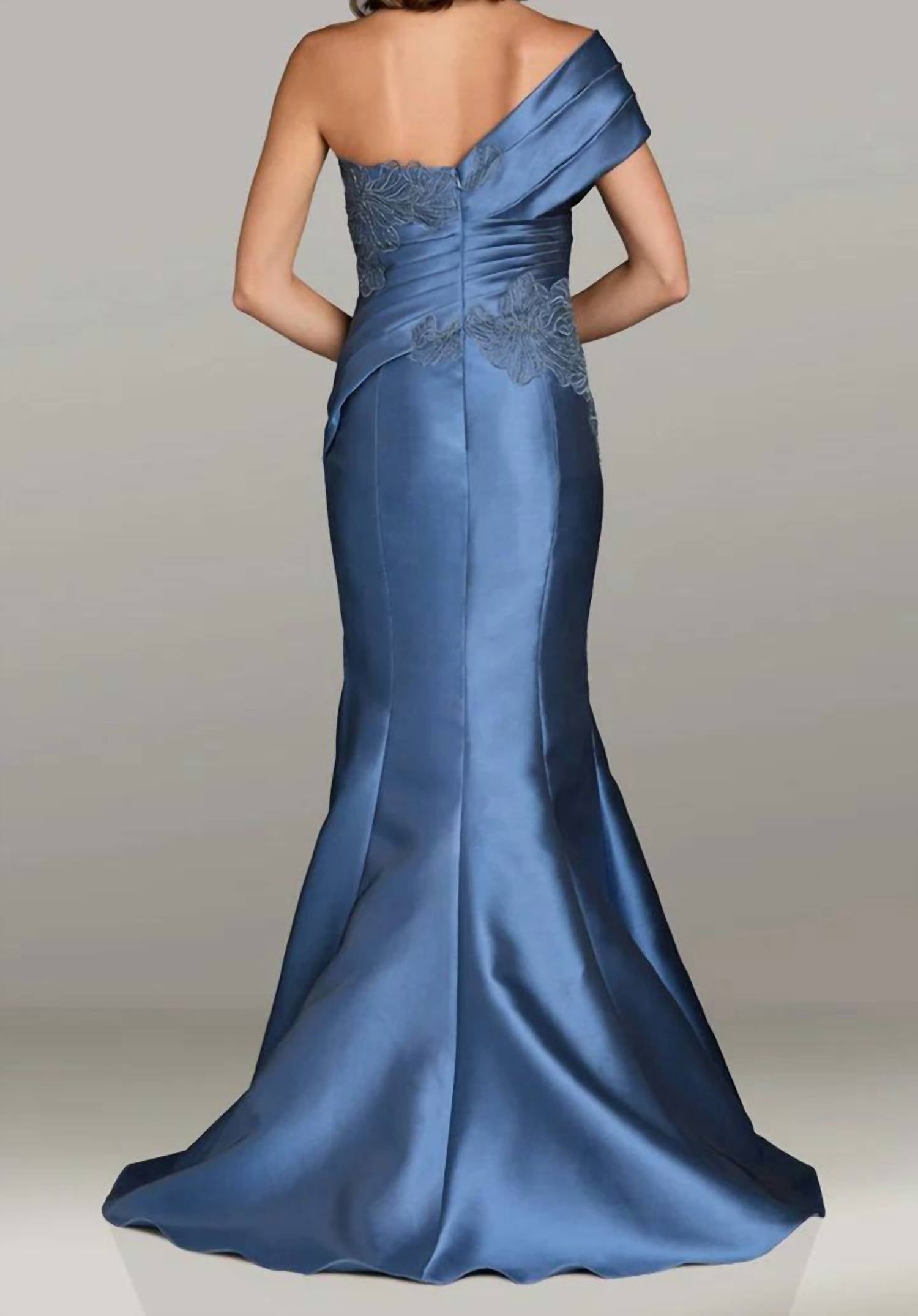 Gia Franco - One Shoulder Pleat With Embrodered Bodice Evening Gown