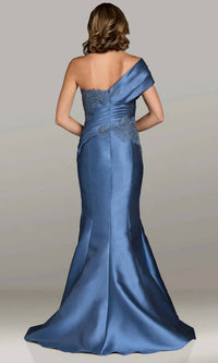 Gia Franco - One Shoulder Pleat With Embrodered Bodice Evening Gown