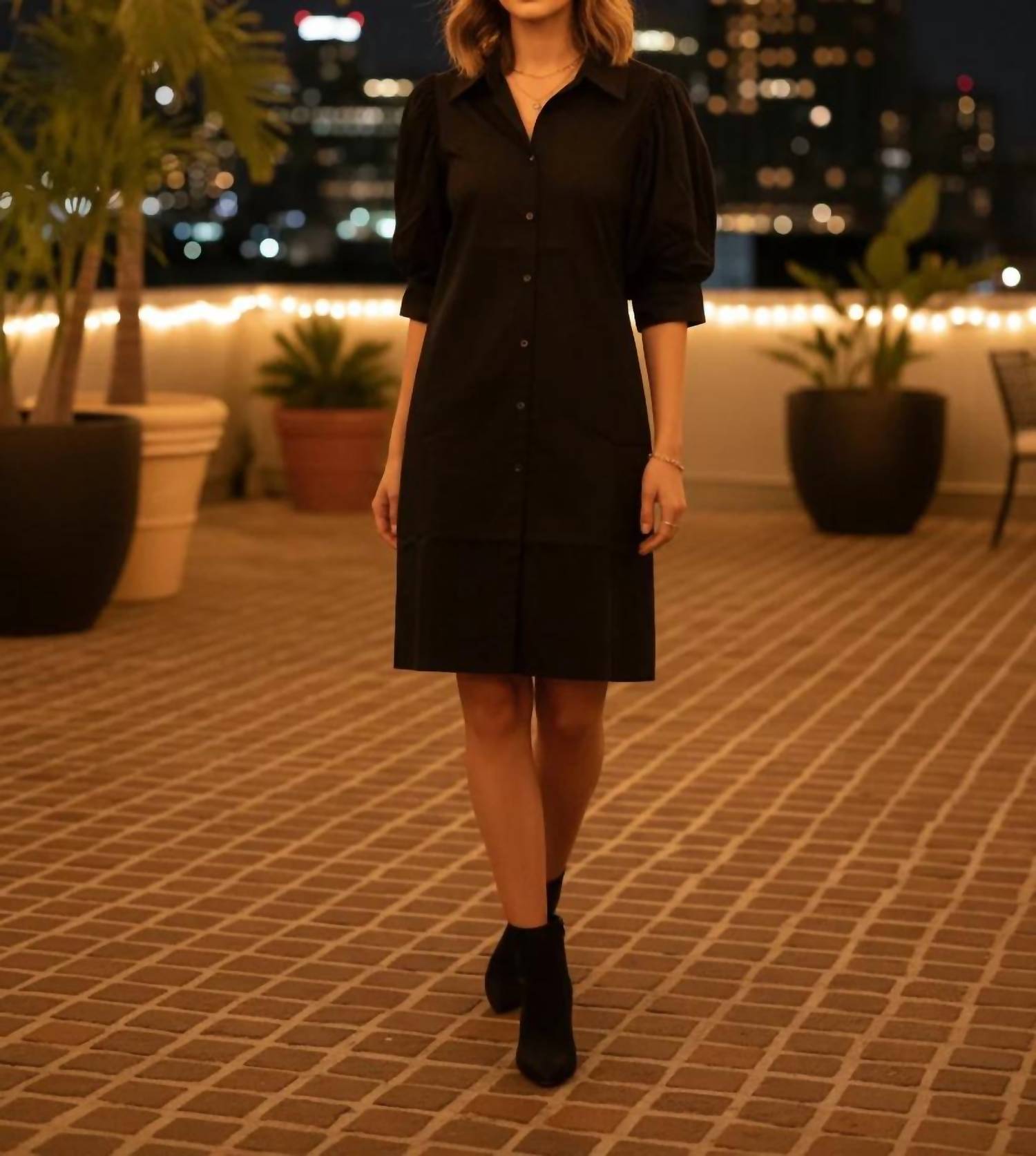 Ee:Some - Women's Button Down Puff Sleeve Dress
