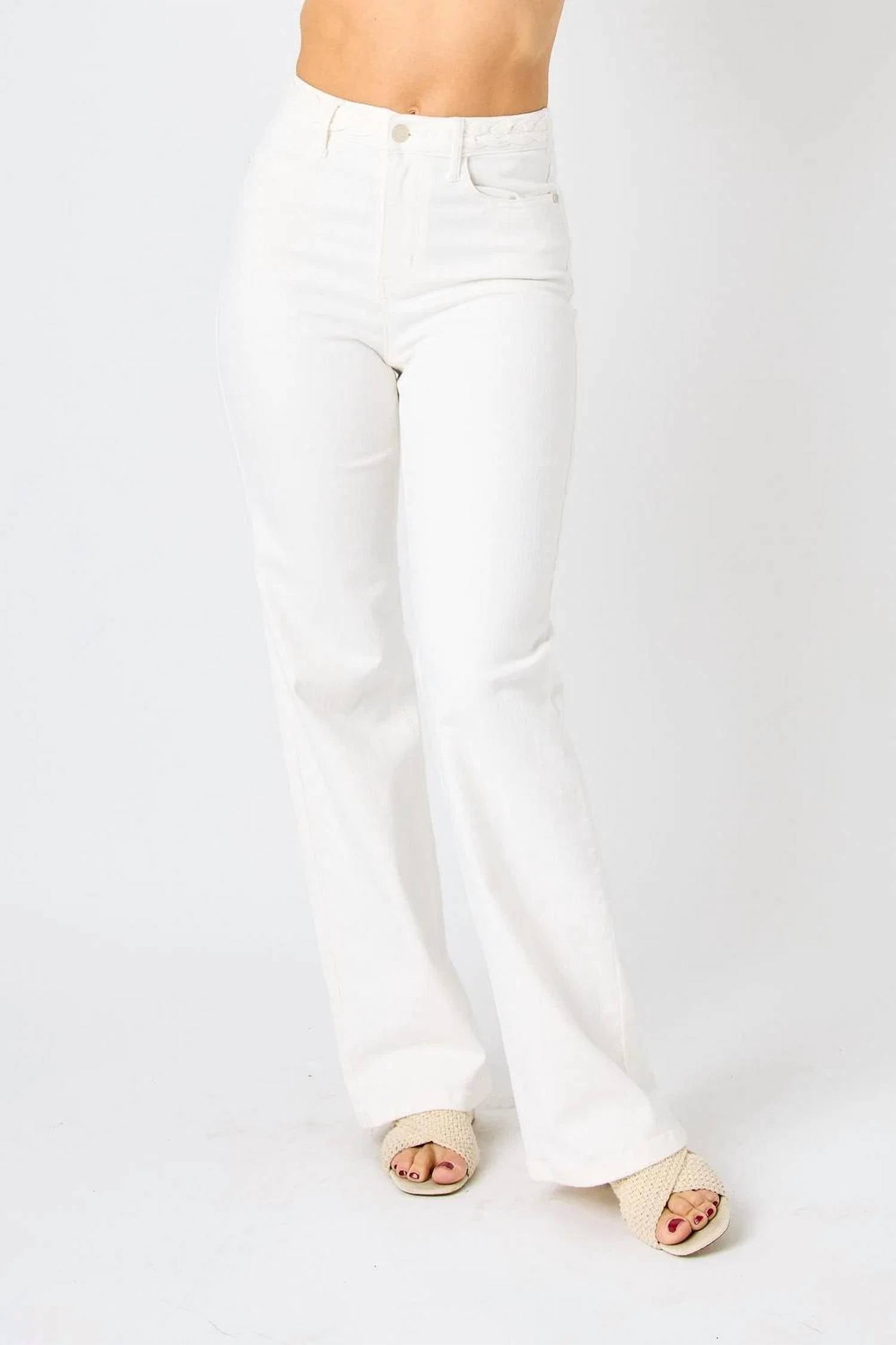 Judy Blue - High Waist Braided Waist Band Wide Leg Jeans