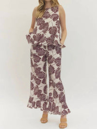 Entro - Botanical Wide Leg Ruffled Pants