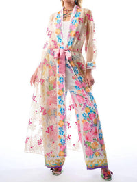 Aratta - Blossom Duster Beaded Floral Mesh Coat Robe