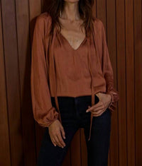 By Together Sue Satin Top in terracotta - women's blouse
