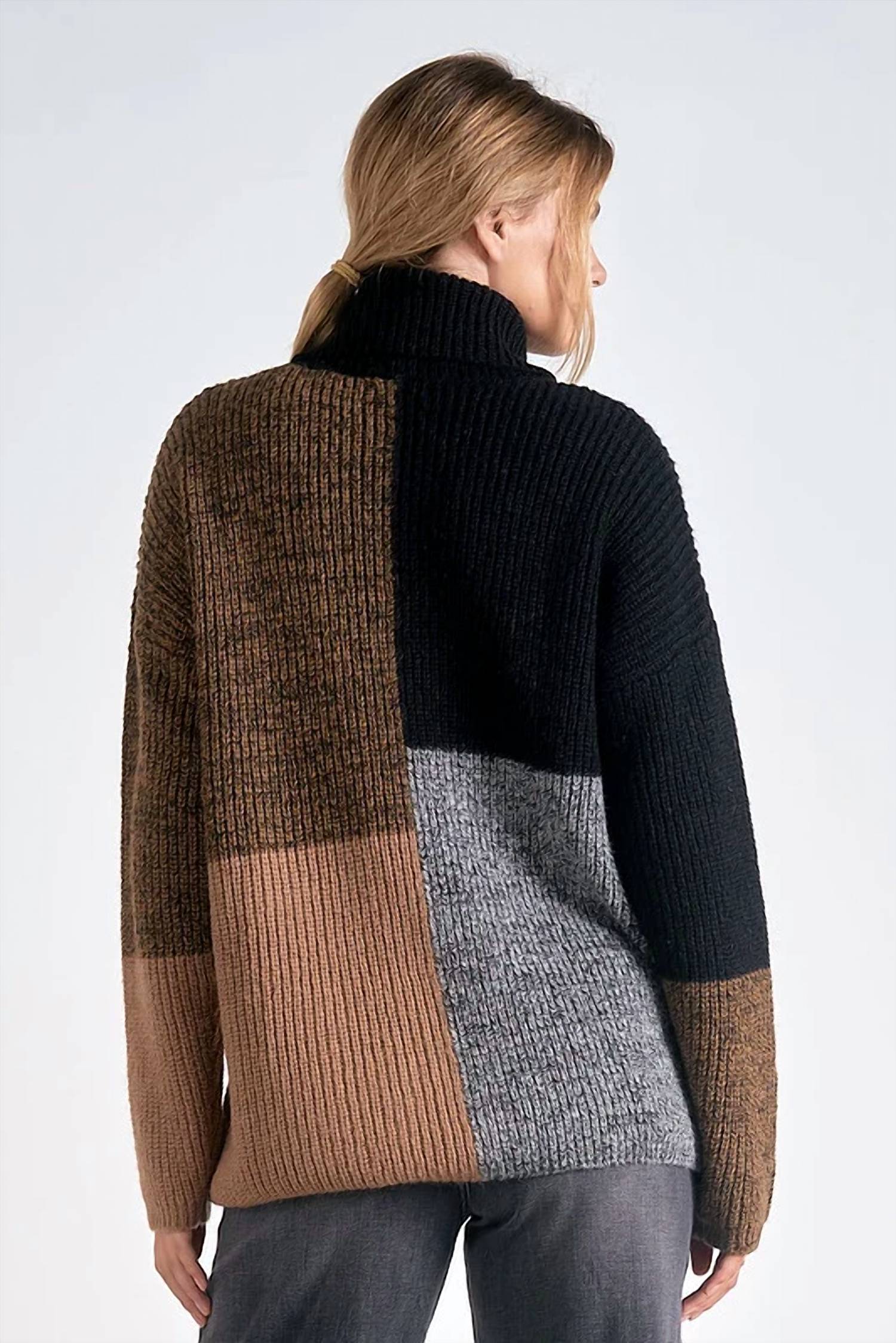 Elan - Color Block Mock Neck Sweater