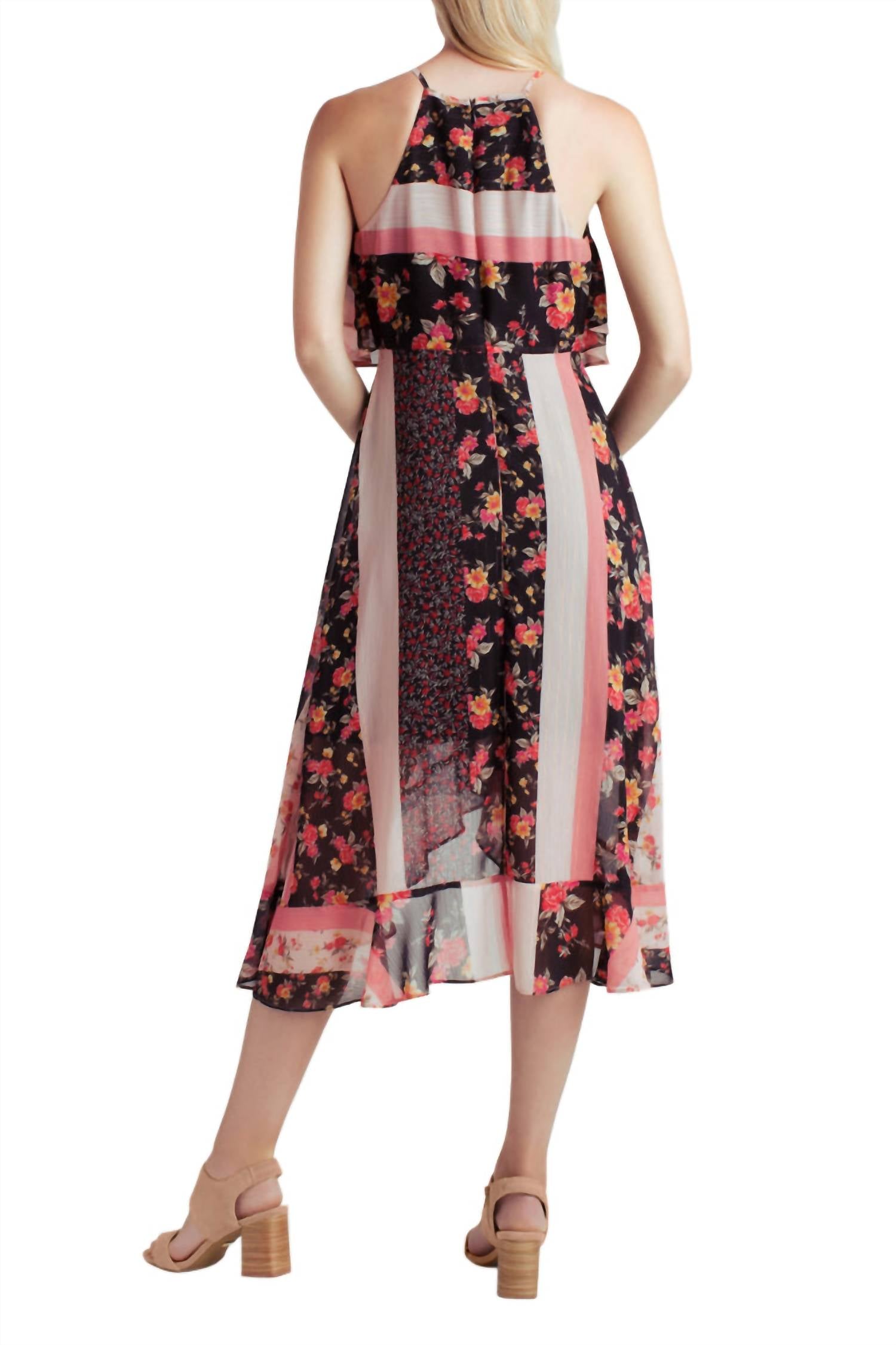 Kensie - Ruffle Hem Bar Neck Detail High Low Fit And Flare Dress