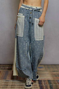 POL Stripe Patch Pants in denim - women's pants - detail view