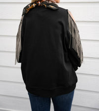 Fantastic Fawn - Fringe Cold Shoulder Knit Sweatshirt