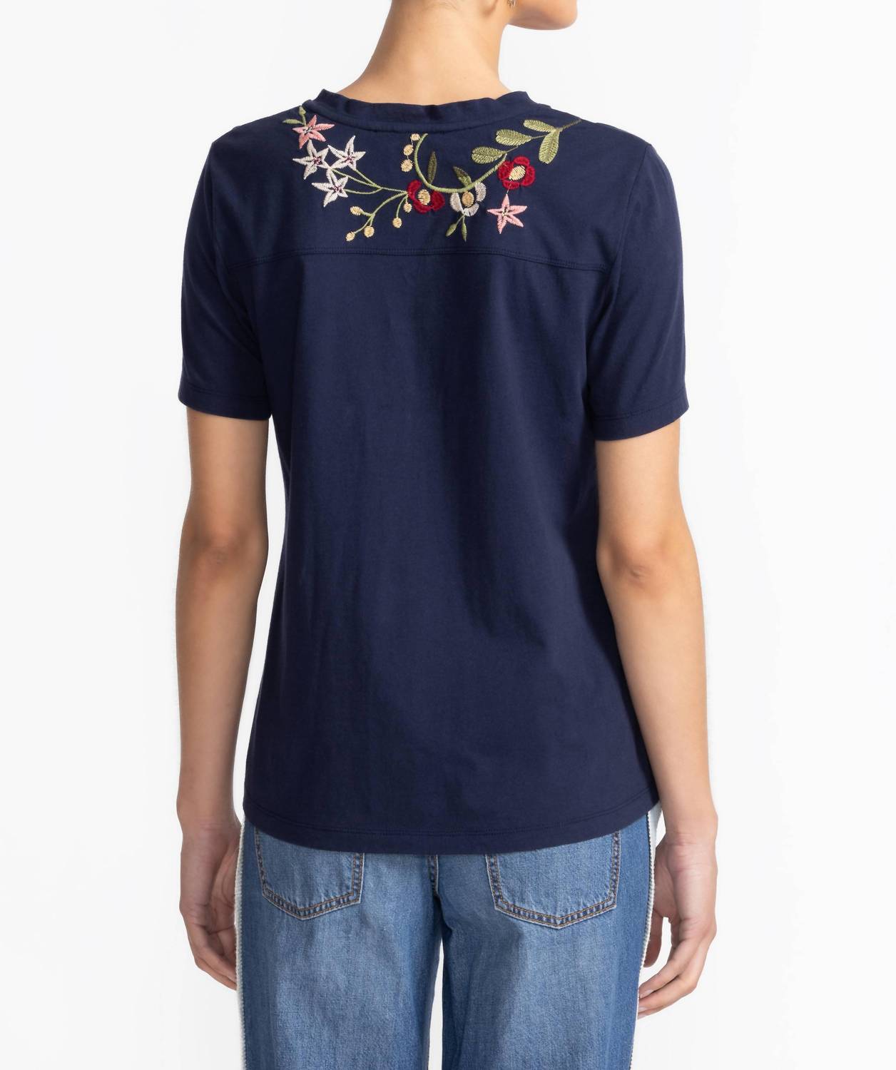Johnny Was NICOLETTE V‑NECK SHORT SLEEVE TEE in blue night - women's t-shirt - alternate view