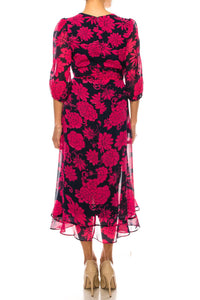 Maison Tara - Ruffle Sleeve Hi-lo Faux Wrap Midi Dress