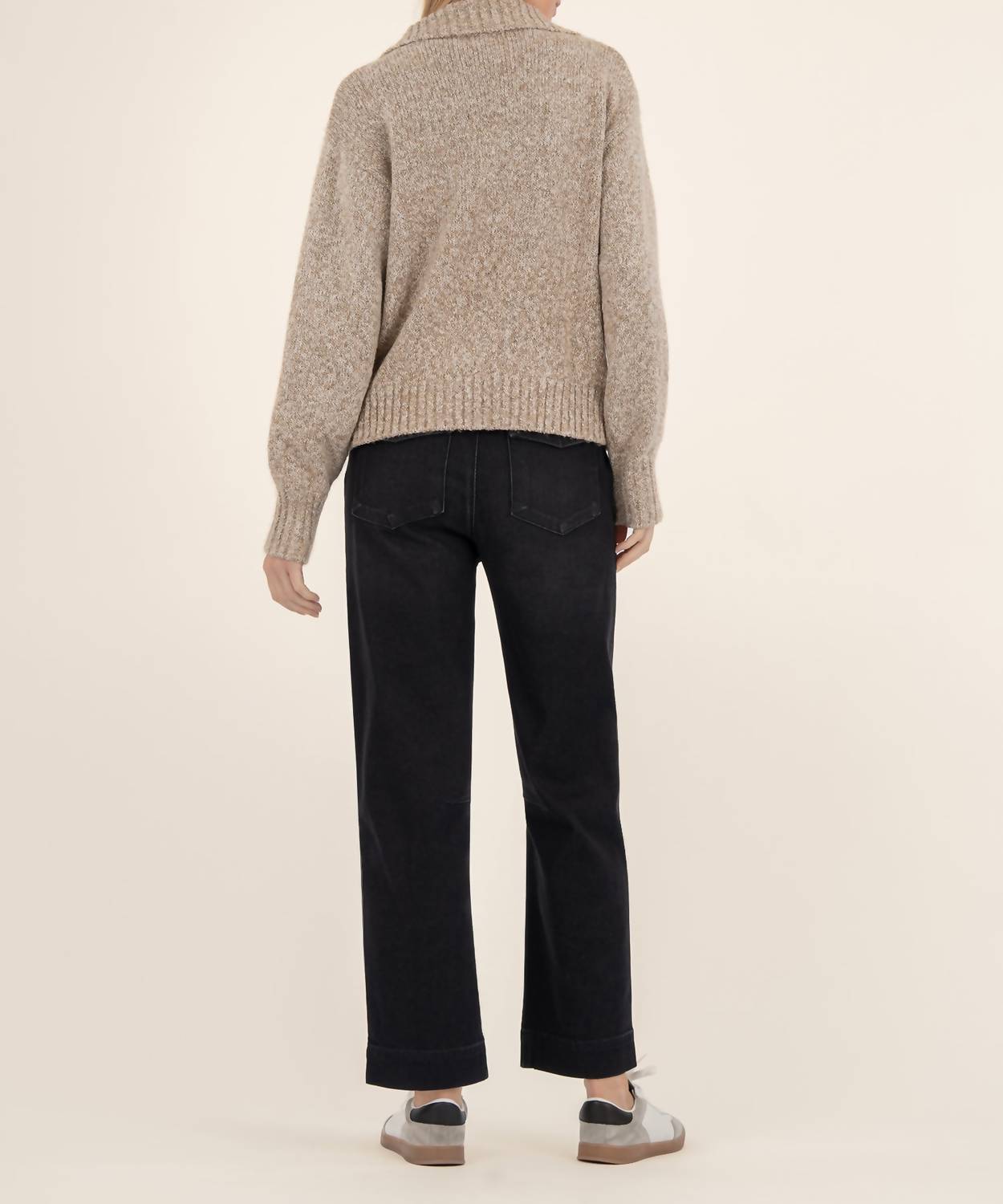 KUT FROM THE KLOTH Coryn Zip Front Sweater in stone - women's sweater - alternate view