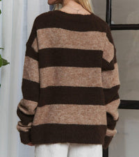 ADORA Stripes Knit Sweater With Scarf in brown stripe - women's sweater - detail view