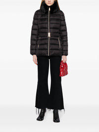 Faux Fur Collar Belted Lightweight Down Puffer Coat