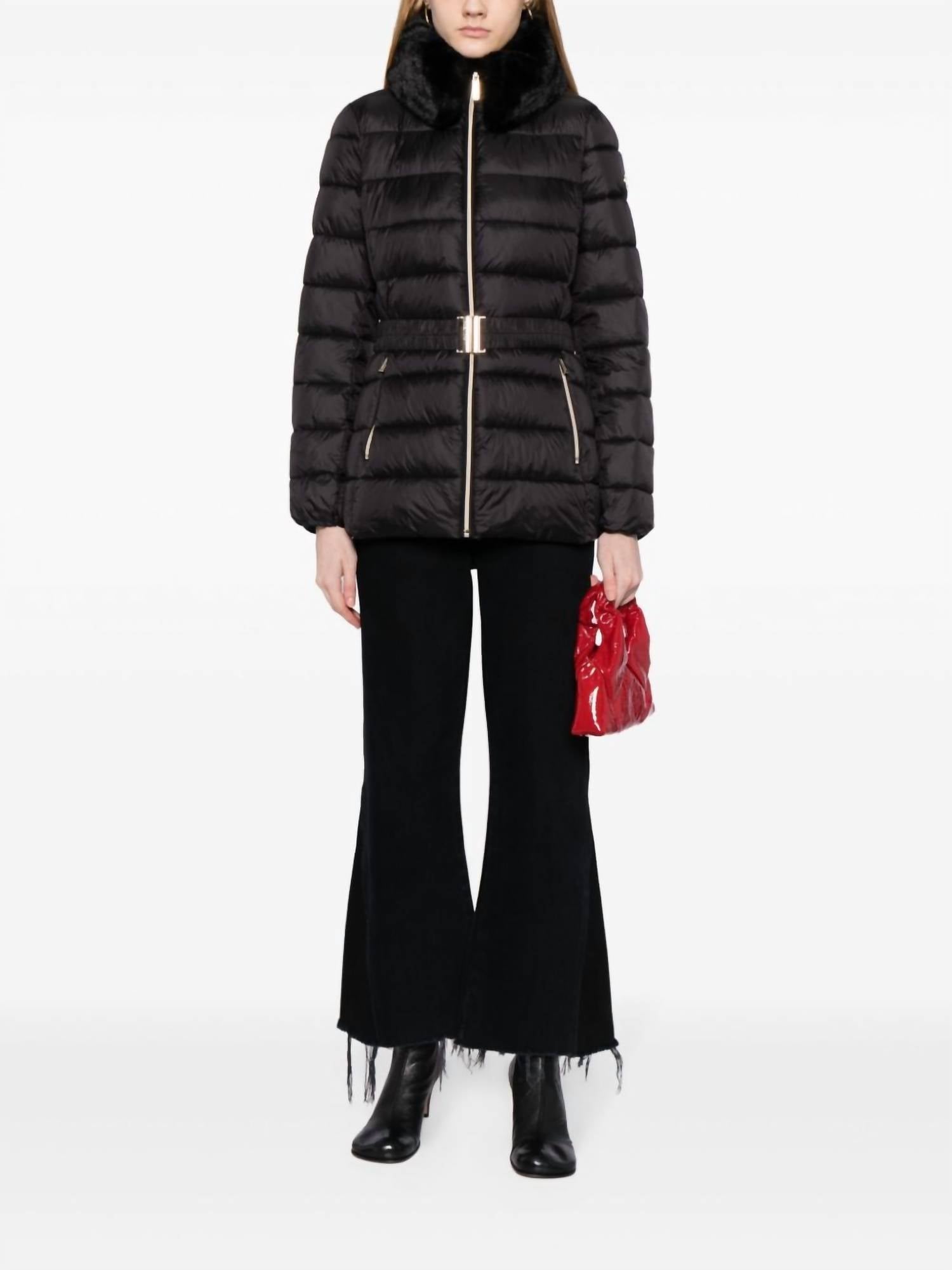 Faux Fur Collar Belted Lightweight Down Puffer Coat