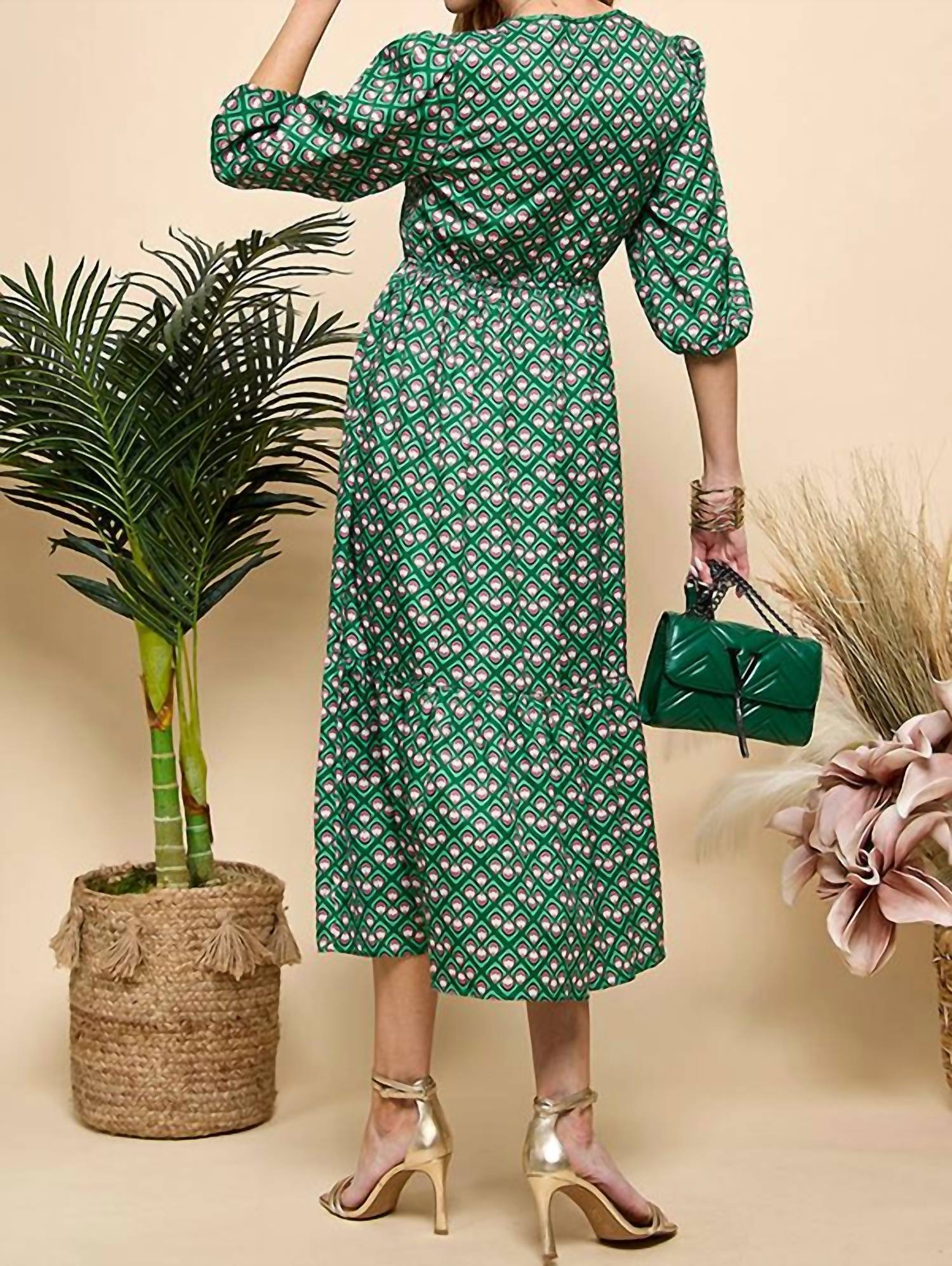 CEZELE Smocked Midi Dress in green - women's dress - view 6