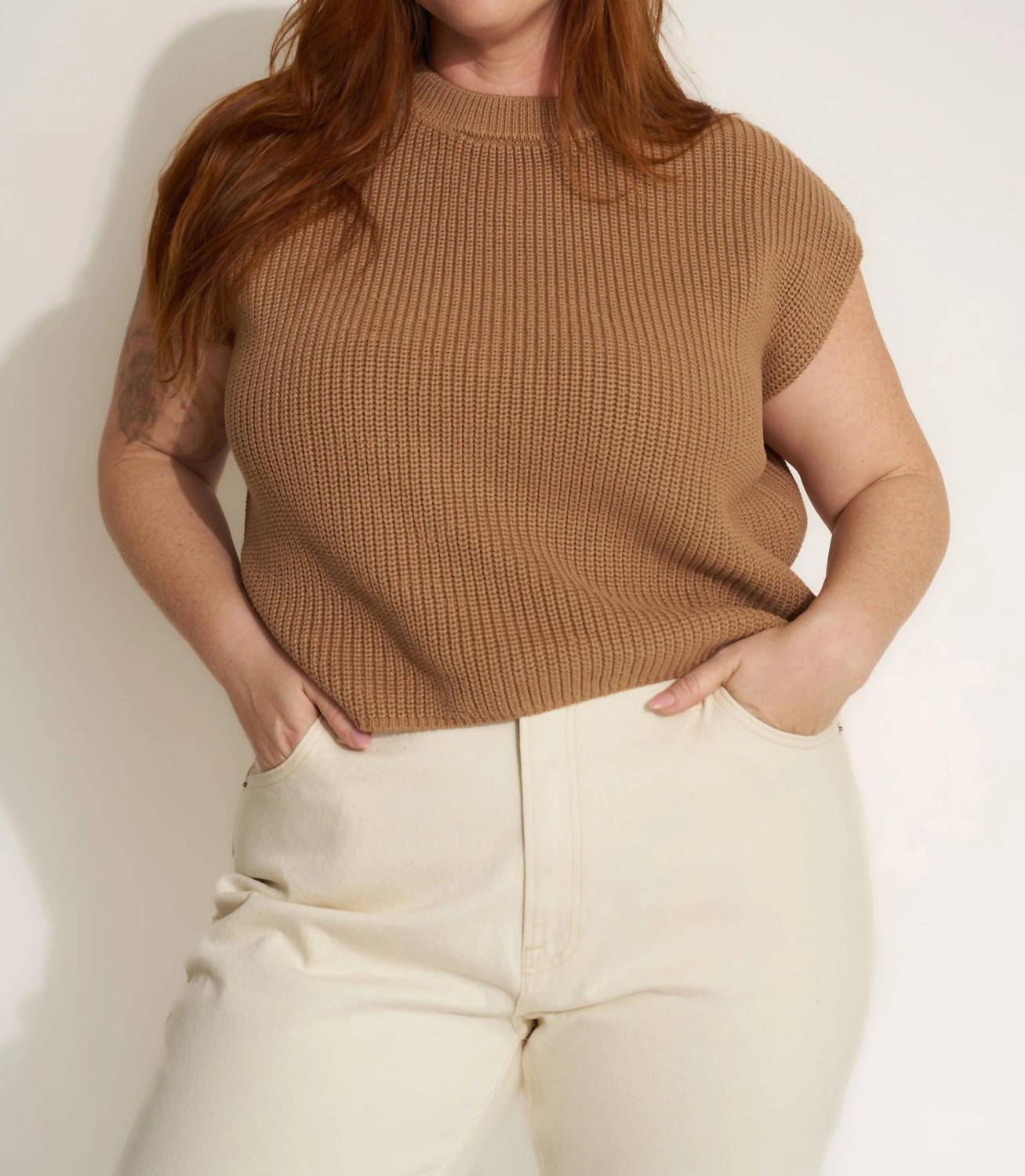 Callahan Shaker Knit Crewneck Muscle Tee in camel - women's shirt - view 5