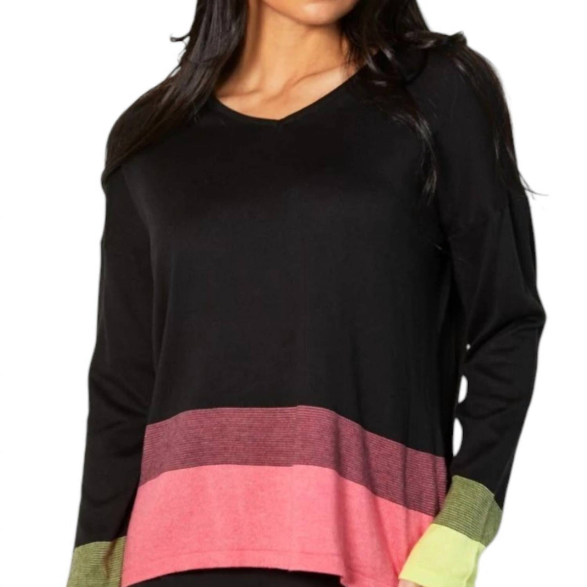 French Kyss - Colorblock V-Neck Knit Top