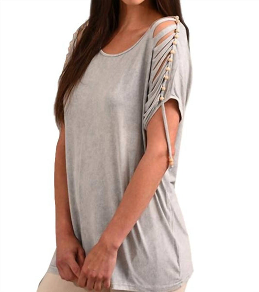 Stone Wash Cut Out Beaded Top