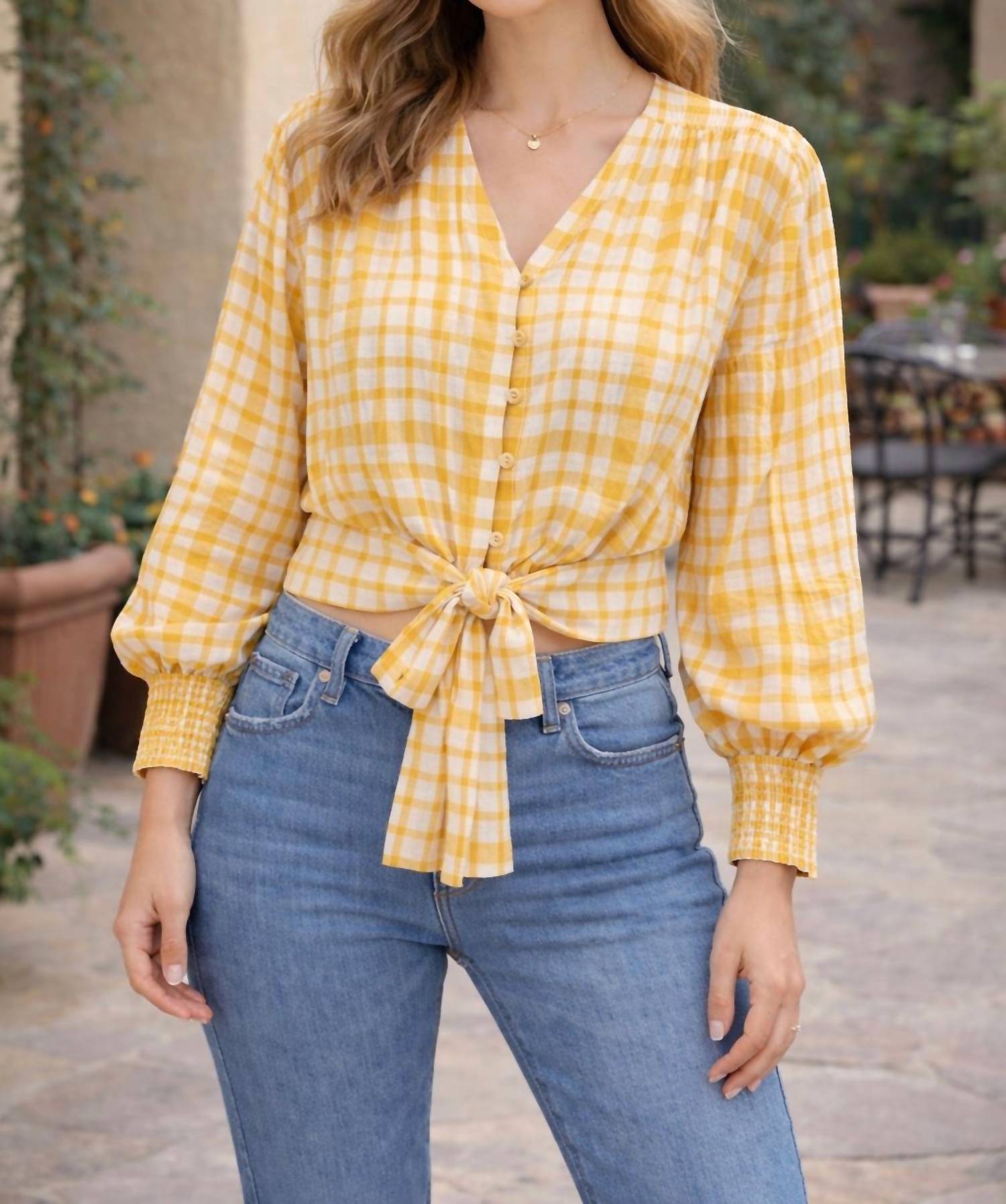 Joy Joy checkered crop top in mustard - women's shirt