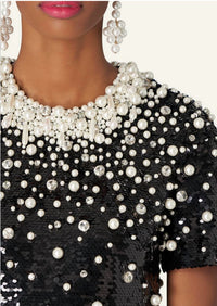 Carolina Herrera Embellished Mini Shift Dress with Pearlescent Detail in black pearl - women's dress - alternate view