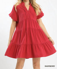 Umgee - Women's Linen Scalloped Sleeve Mini Dress