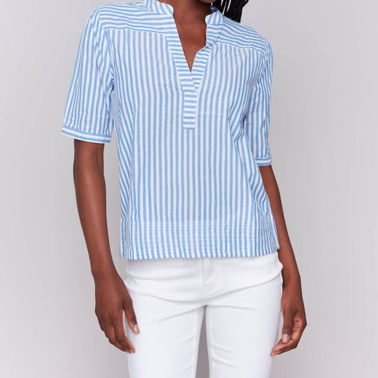 Charlie B - Striped Short Sleeve Popover Blouse