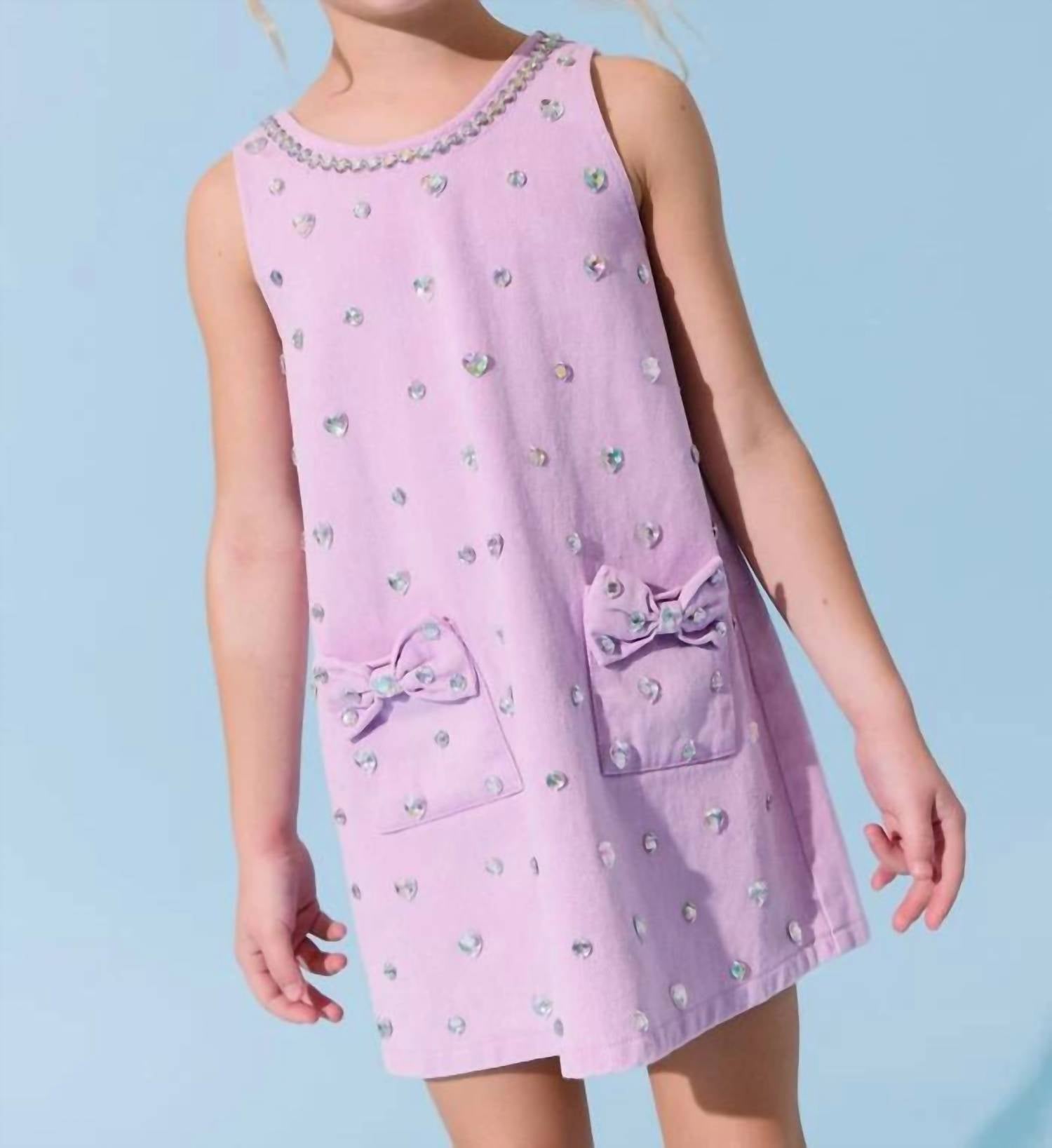 Lola + The Boys - Crystal Heart Denim Bow Dress