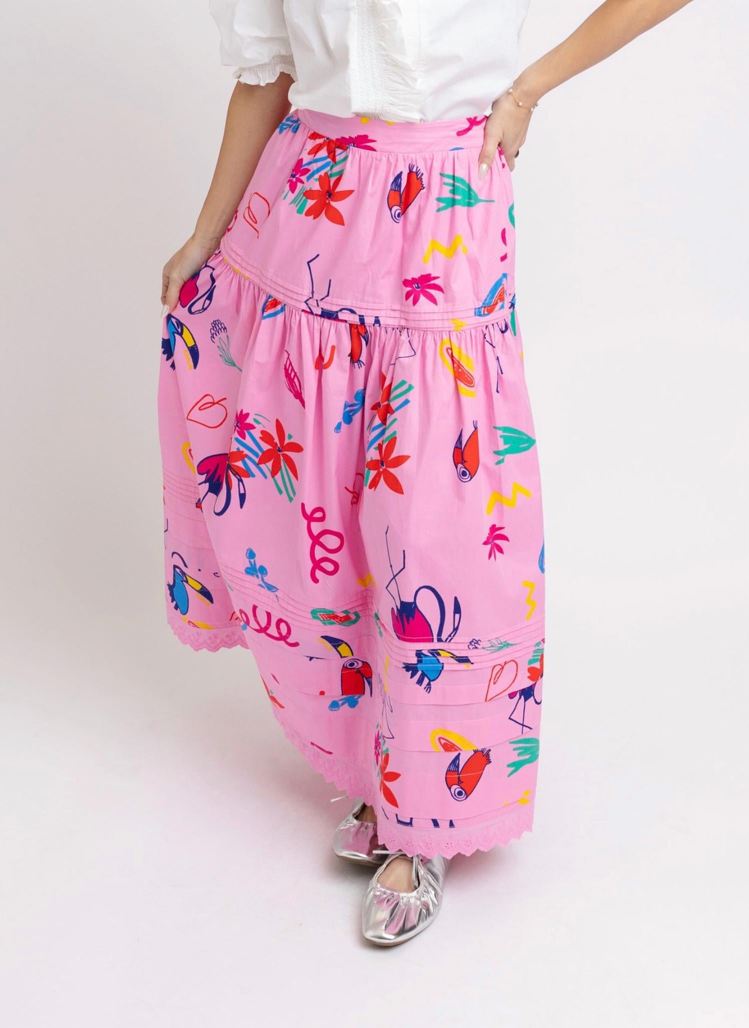 Karlie Tiered Maxi Skirt in magenta artist - women's skirt