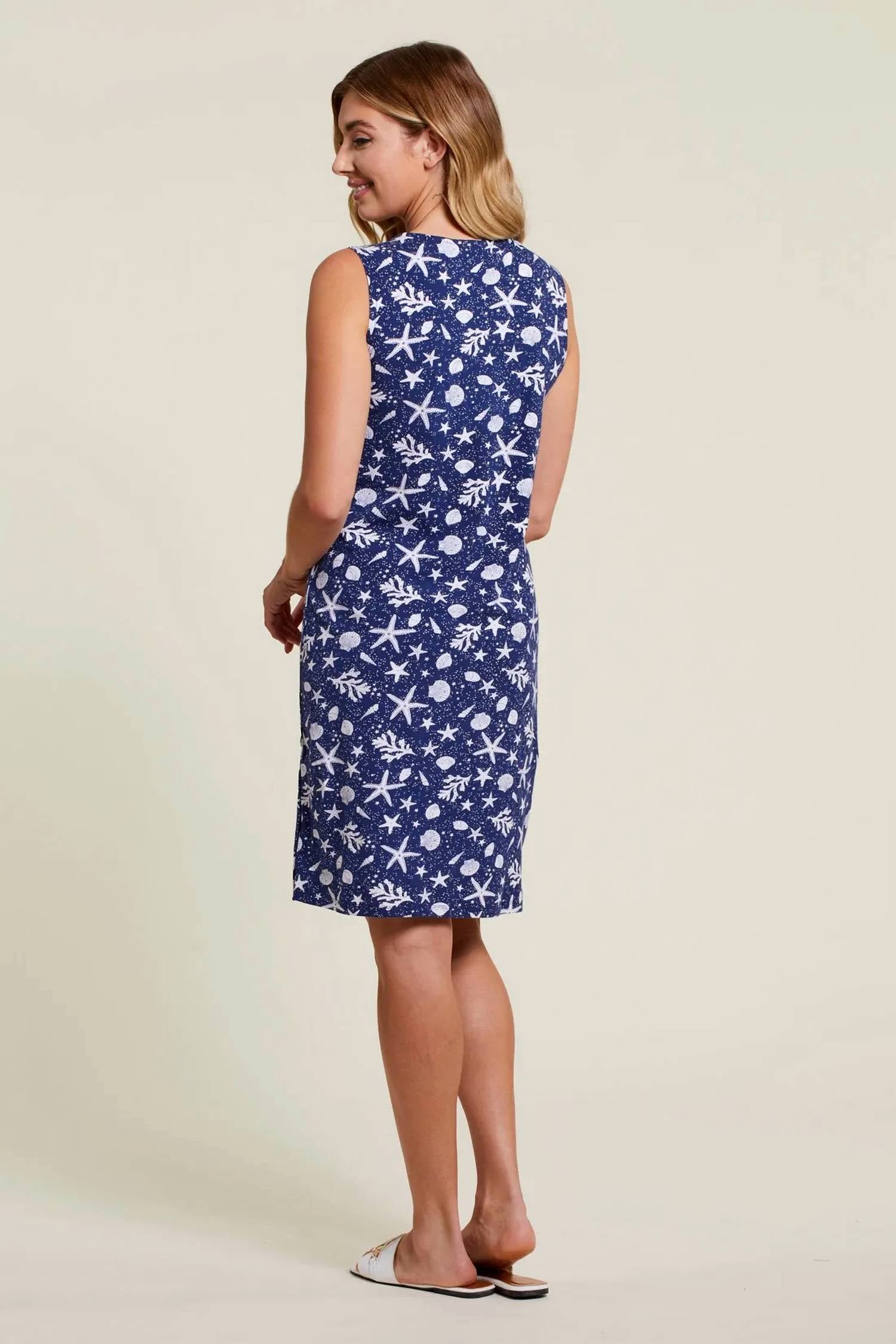 Tribal - Oceana Navy Side Snap Sleeveless Dress