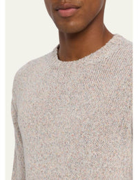 Fedeli Linen Cashmere Crewneck Sweater in grey melange - men's sweater - alternate view