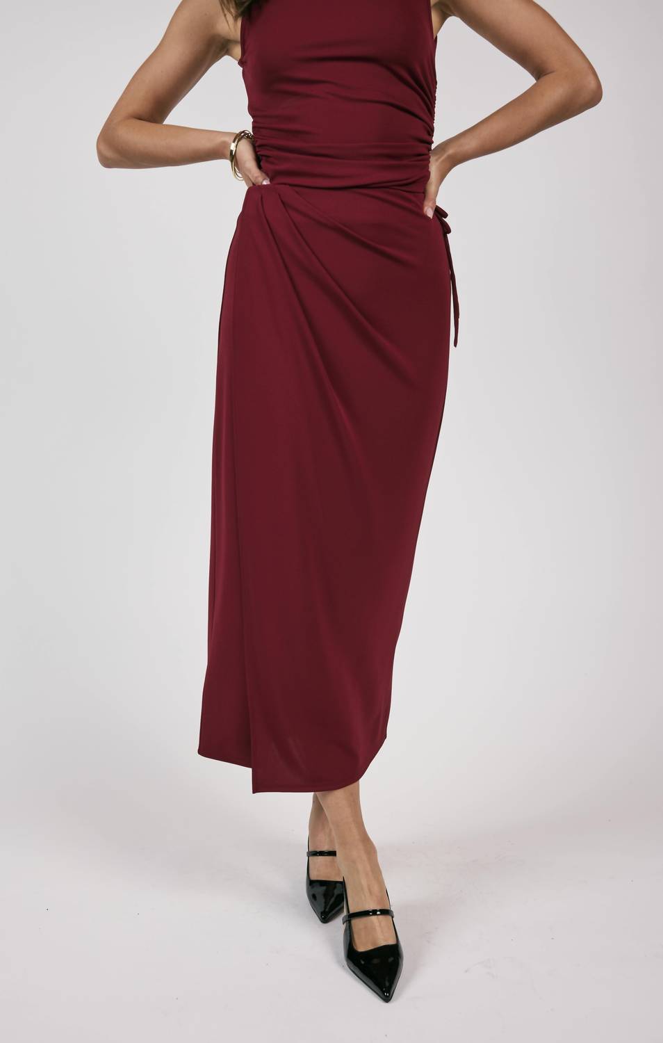 Sage The Label - Fiery Spirit Pleated Overlap Knit Midi Skirt