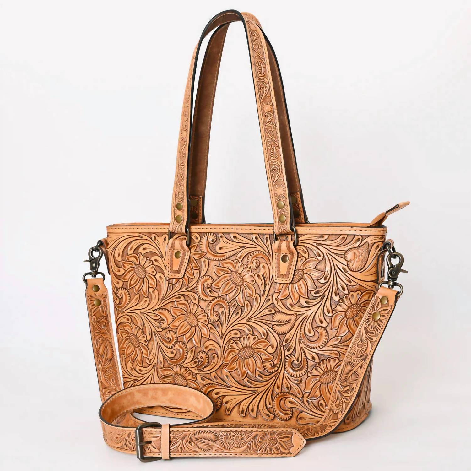 American Darling - Women's Hand Tooled Genuine Leather Western Tote Bag