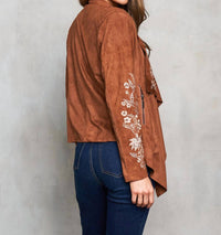 Paparazzi - Faux Suede Embroidered Open Front Short Jacket