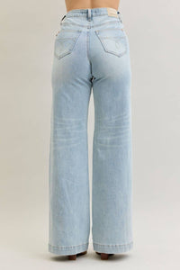 Judy Blue - High Waist Retro Wide Criss-cross Mild Destroy Jeans